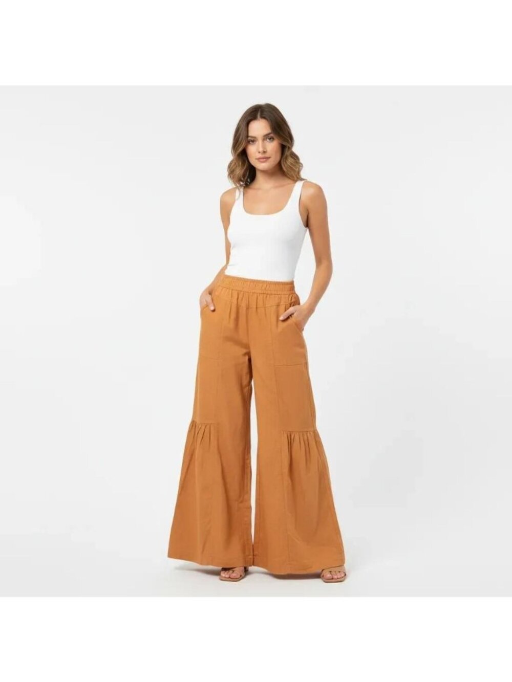 Rewash Brand Mustard Yellow Rayon-Linen Tiered Wide Leg Pants Size Medium, NWT - Picture 12 of 12